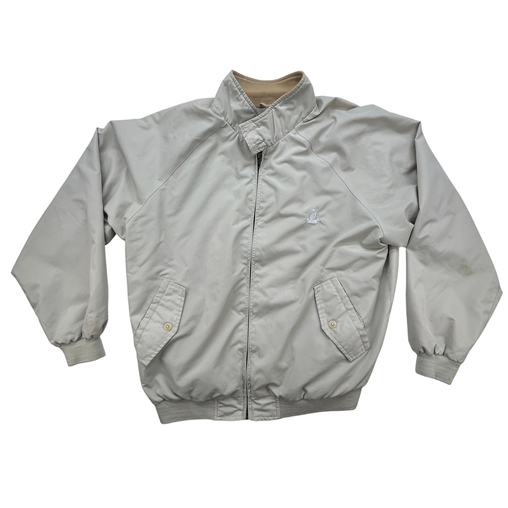Izod Jacket Mens Large Bomber Beige Full Zip Embroidered Logo Casual Classic